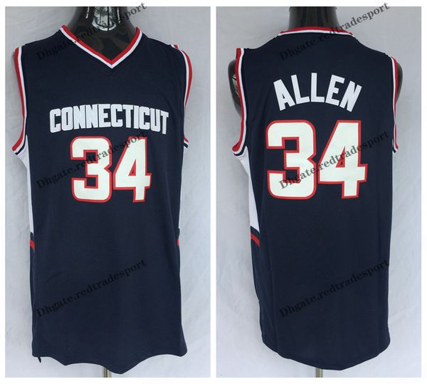 

mens connecticut huskies ray allen college basketball jerseys home blue vintage #34 ray allen stitched shirts s, Black