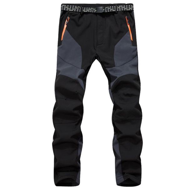 

men outdoor sports with belt training ski hiking pants warm windproof trekking climbing soft shell travel long winter waterproof, Black;green