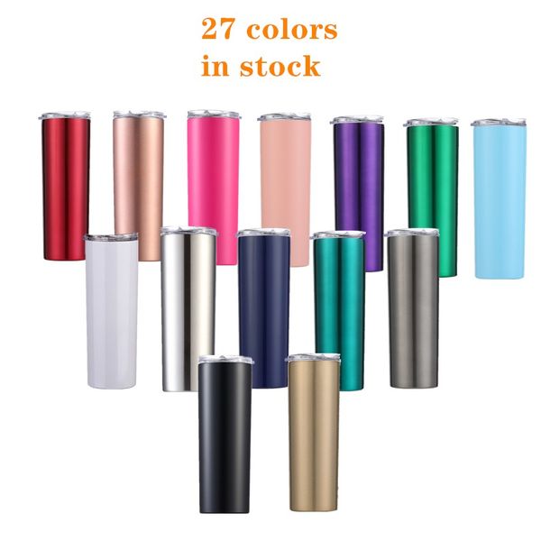 

20oz skinny tumbler stainless steel insulated coffee cup vacuum wine tumbler double wall wine glasses outdoor beer mug with straw a03