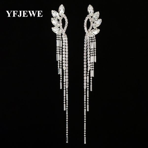 

yfjewe new arrive fashion jewelry rhinestone tassel long drop earrings for women fashion jewelry engagement wedding gift e441, Silver