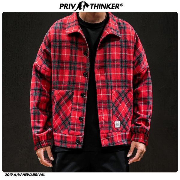 

privethinker autumn men's yellow black plaid jackets 2019 winter woolen outwear japanese streetwear man casual slim coats, Black;brown
