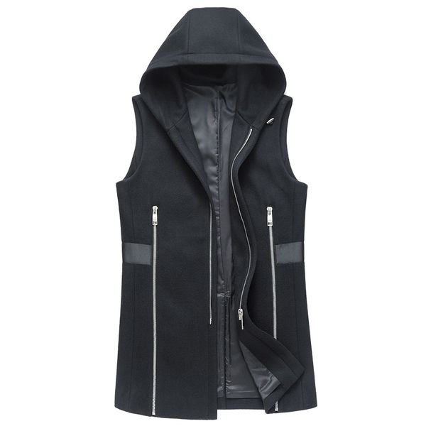 

2019 new arrival autumn&winter wool hooded jackets men's wool vest jackets, Black