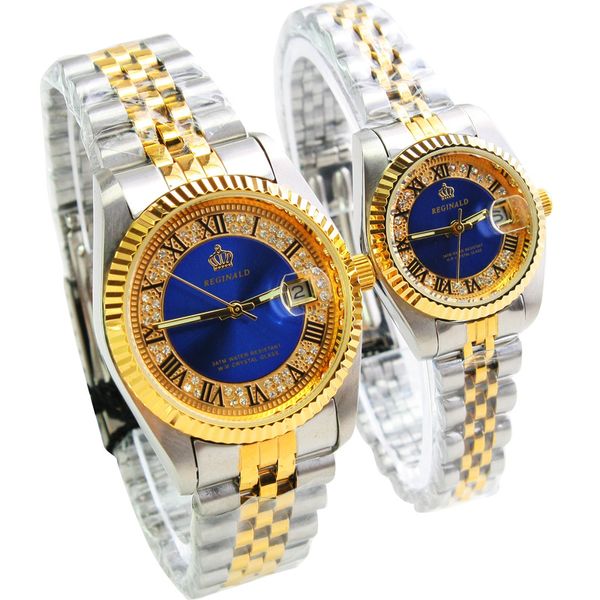 

2018 reginald brand date waterproof crystals men watch steel wrist watch business lover's dress gift watches montre homme reloj, Slivery;brown