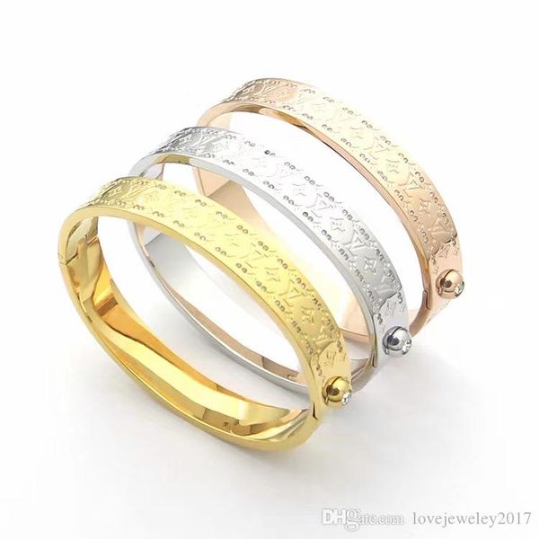 

luxury style silver gold bangle for women flower pattern printed designer bracelets with diamond rose gold pulsera fashion jewelry, Black