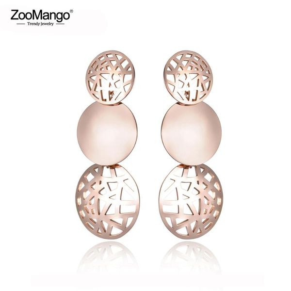 

zoomango bohemia titanium steel geometric hollow circle earrings jewelry trendy rose gold stud earrings for women arete ze18025, Golden;silver