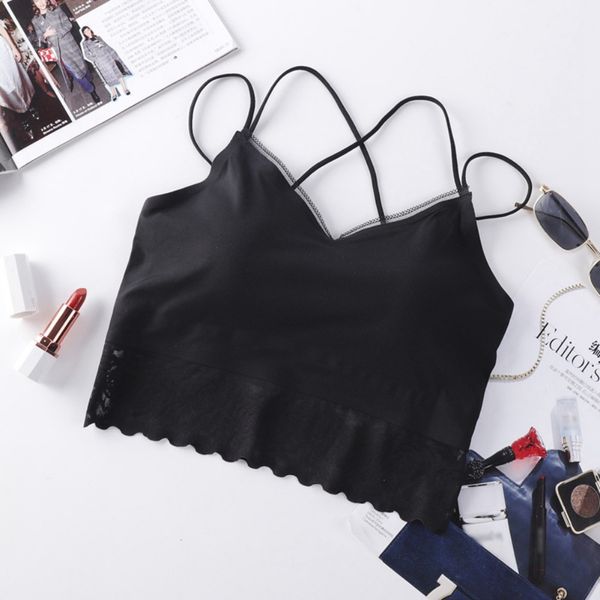 

fashion lace mesh summer camis beauty back padded bra lace tube top, Black;white