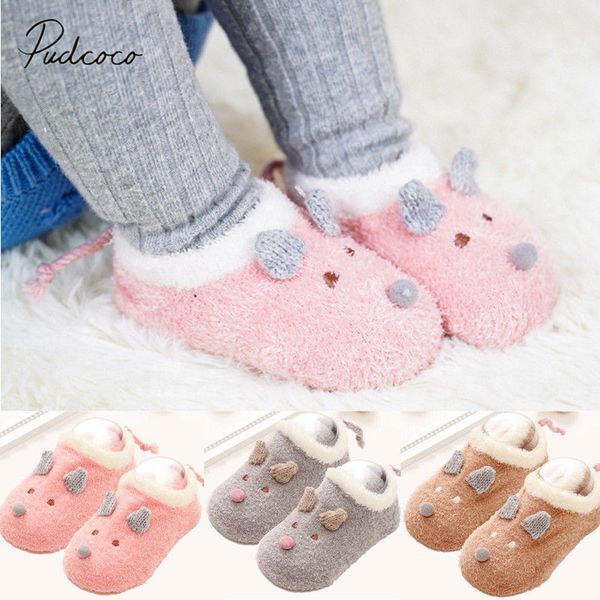 

2018 brand new newborn toddler infant baby girl winter warm socks shoes cartoon furry anti-slip lace cotton socks slipper boots