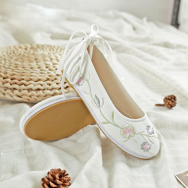 

3 colors flats shoes women chinese embroidered platform shoes round toe ankle strap rubber melaleuca flower embroidery ying ying, Black
