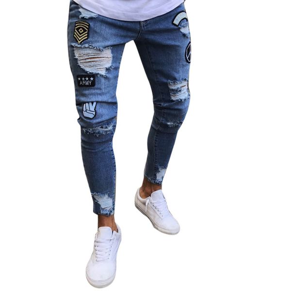 

oversized 3xl men clothing 2019 hole pants mens trousers man stretch denim slim zipper jeans pants men trousers, Black