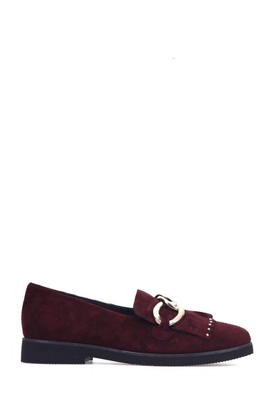 

derimod genuine leather burgundy women 's loafer shoes, Black
