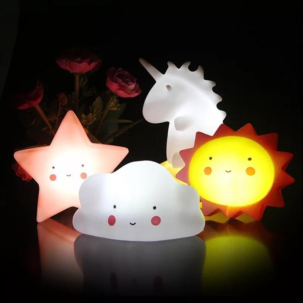 

baby led night light for children unicorn moon cloud sun star baby sleep toys light-up toys for children kid desk lamp home olgkm, Black;brown