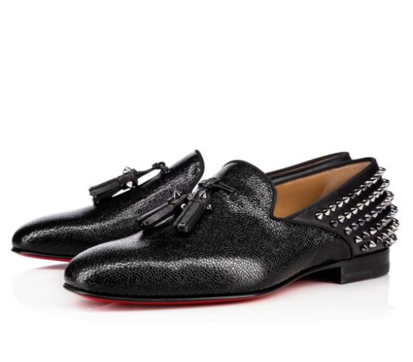 

new party dress wedding tassilo leather sneakers flat red bottom for men slip on casual flat luxury designer skate flats party dress loafers, Black