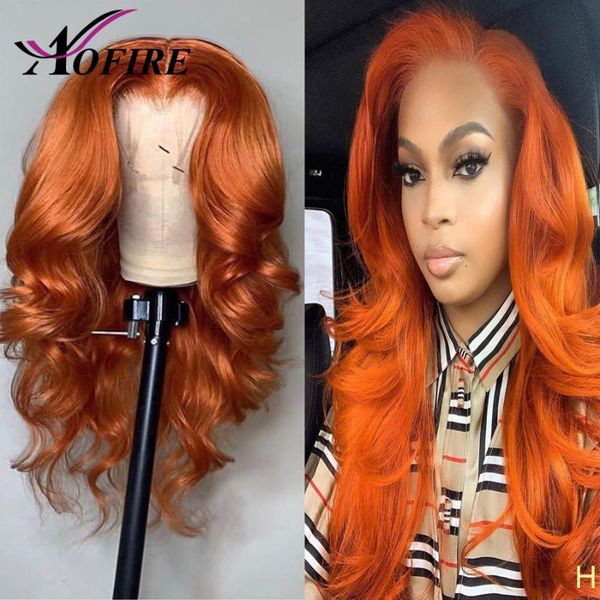 

orange 13x6 lace front human hair wigs plucked with baby hair orange wavy brazilian remy for black women 150 density, Black;brown