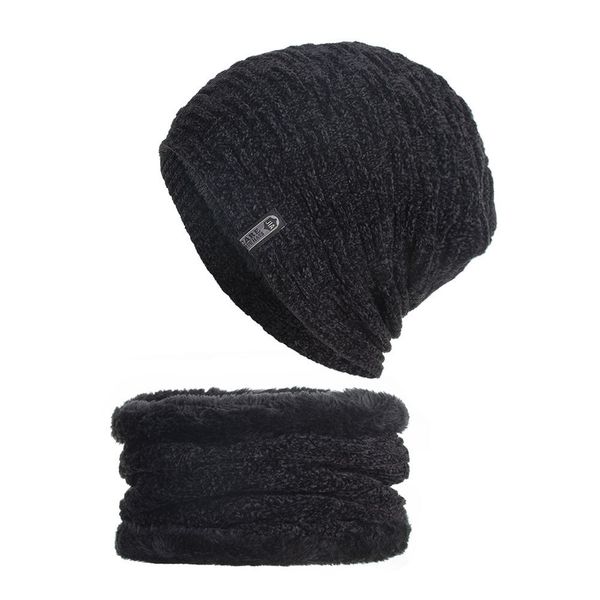 

wool beanie hat w/ neck scarf warmer autumn winter balaclava slouchy cap, Black