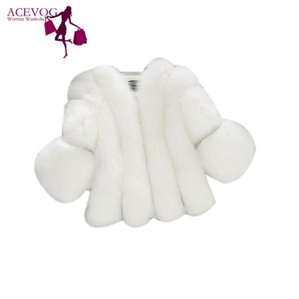 

acevog thick warm fur jacket casual furry faux fur coats party colored overcoat women winter fashion outerwea plus size 3xl, Black