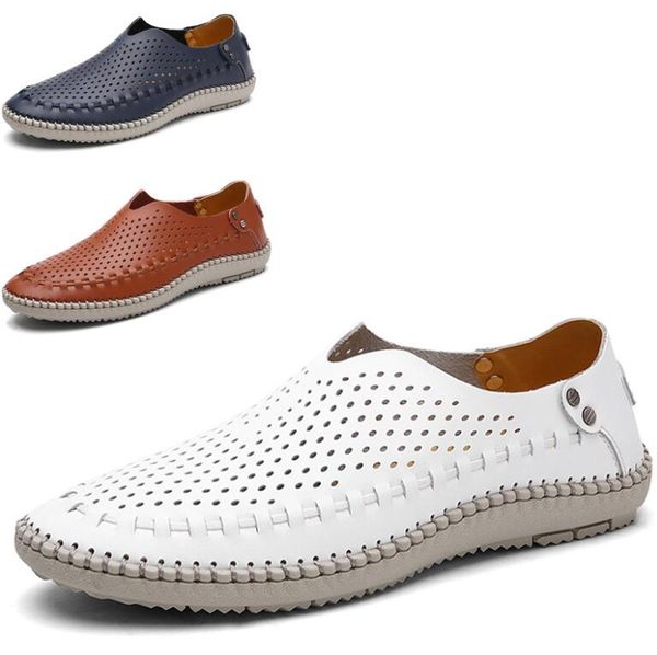 

summer causal shoes men loafers genuine leather men driving shoes flats for man size blue, Black