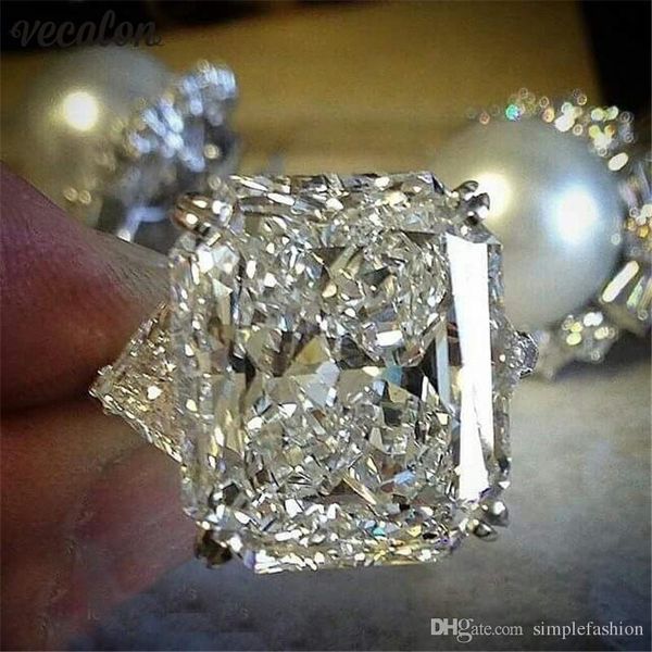 

vecalon statement ring 925 sterling silver cushion cut 8ct diamond engagement wedding band rings for women party finger jewelry