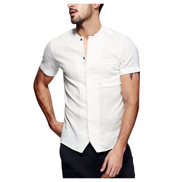 

мужская рубашка старинные мешковатые хлопчатобумажные льняные свободные блузки топы повседневная твердые с коротким рукавом ретро рубашки му, White;black