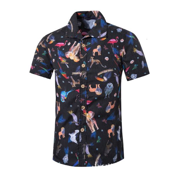 

quality animal printed brand summer hawaiian men beach print men shirts short sleeve casual shirt leisure loose camisa masculina, White;black