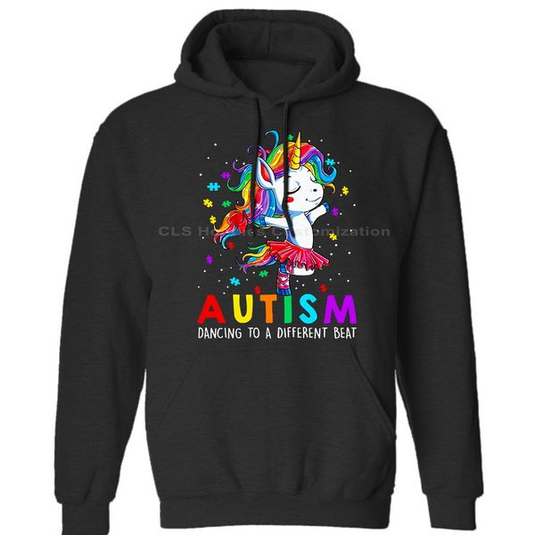 

autism unicorn dancing to a different beat cotton mens neutral (womens) winter hoodies sweatshirts ing, Black