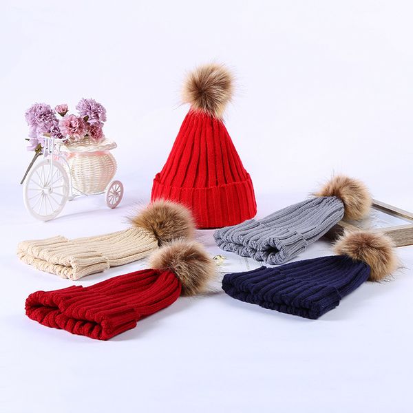

winter autumn women cuffed knitted hat 5 colors warm pom pom colorful wool hat ladies skull beanie solid female outdoor caps