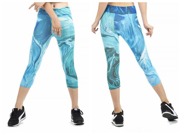 

women yoga trousers pants tights trousers female high waist dance active sea water gradient print cropped leggings skinny silm motion, Black;white