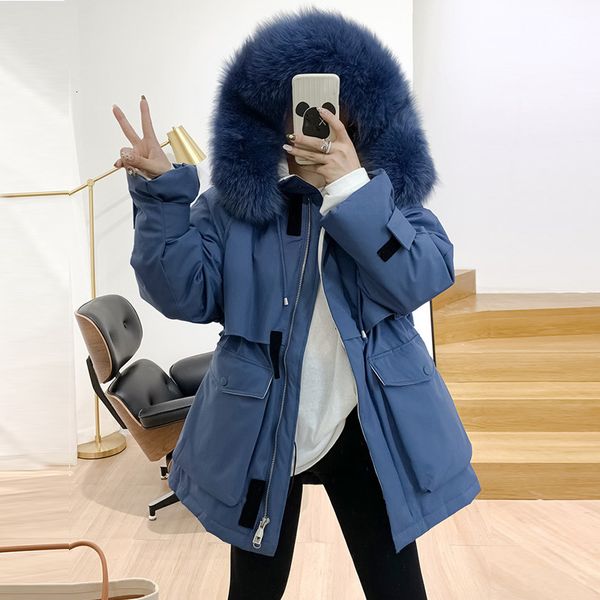 

real natural fox fur 2020 women down coat white duck down jacket hooded thick down parkas female warm winter jacket women snow, Black