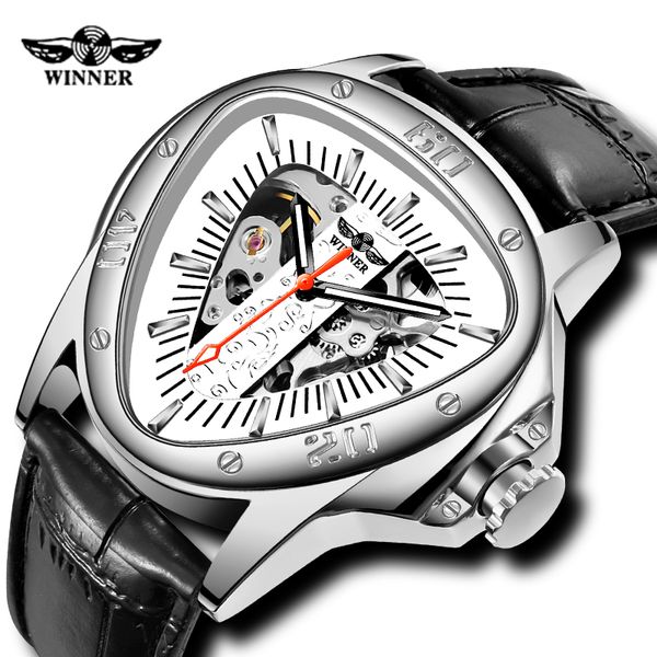 

winner steampunk fashion sliver skeleton movement mysterious men automatic mechanical clock luminous wrist watches, Slivery;brown