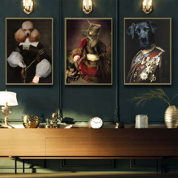 

wangart vintage poster wall art dog retro nostalgia gentleman oil painting animal print canvas picture living room home decor