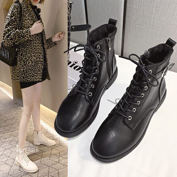 

woman flat boots brand women's shoes round toe boots-women booties ladies winter footwear lace up low fashion elegant autumn, Black