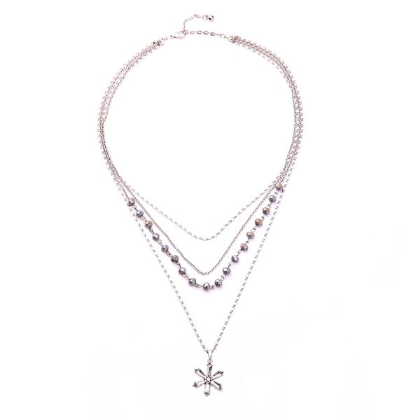 

glass beads adjustable extension chains 4 layered short necklace silver color flower charm for women fashion jewelry
