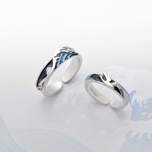 

thaya flying bird wave ring s925 silver blue drop oil 3d wave couple rings for women elegant irish fine jewelry lovers'gift t190703, Slivery;golden