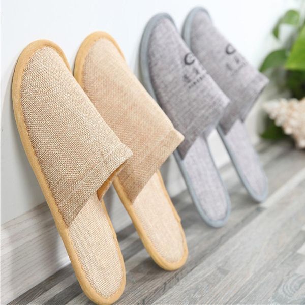

thicken disposable slippers cotton linen home guest open toe shoes breathable soft l anti-slip disposable slippers dh0611