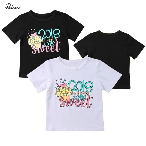 

0-24M Cute Toddler Baby Girls Printed Tee Soft Cotton Crew Neck T-shirt Tops Baby Clothes T-shirts White Black 0-24M