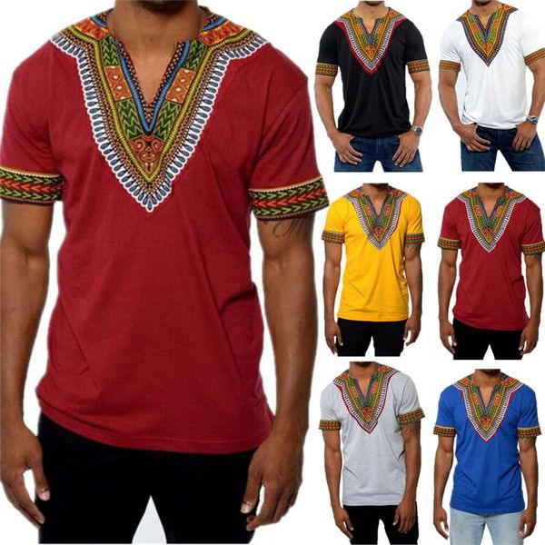 

African Tribal T-Shirts Men Dashiki Print Succinct Hippie Top Clothing