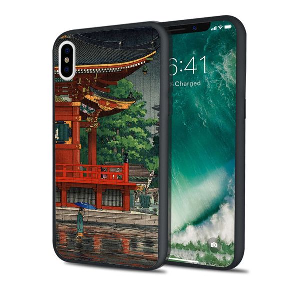

capa ukiyoe temple art phone case for iphone 11 pro xs max xr 8 7 6s plus 5s se 5 case black soft silicone tpu cover.