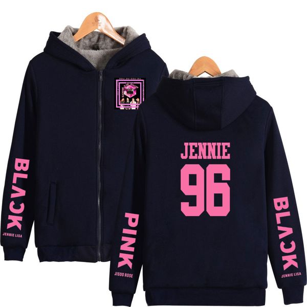 

kpop group blackpink idol jennie print thicker zipper hoodie sweatshirt fashion warm soft fashion streetwear clothes, Black