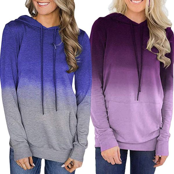 

women gradient long sleeve hooded sweatshirt fashion printed winter autumn drawstring pullover female hoodies sudadera mujer new, Black;red