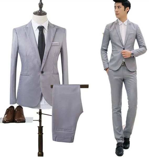 

men's casual suit two-piece suit solid color male male men 2 piece, White;black