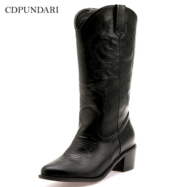 

cdpundari 2020 cowboy boots for women high heels boots ladies western winter shoes woman, Black