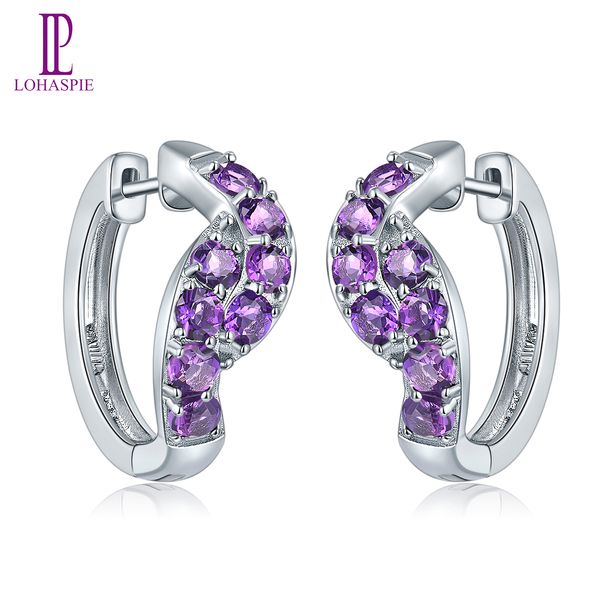 

hoop huggie clip earrings solid 925 sterling silver purple round african amethyst natural gemstone fine fashion jewelry rhodium plated gift, Black