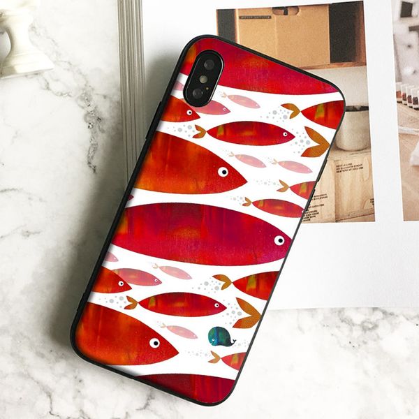 

coque luxury cute red fish art phone case for iphone 11 pro xs max xr 8 7 6s plus 5 se case soft black tpu silicone cover.