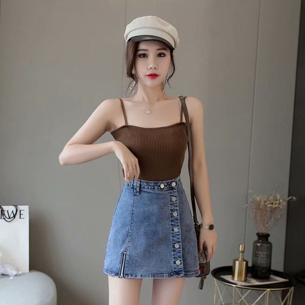 

hong kong style short skirts spring summer autom winter jeans skirts high waist a-line skirt pants, Black