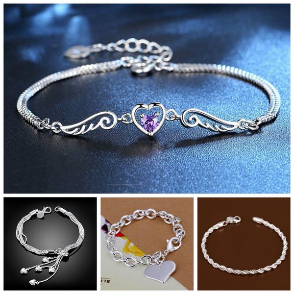 

new fashion jewelry 925 sterling silver charm taiji 5 heart pendant chain bracelet for women gift tc21, Black