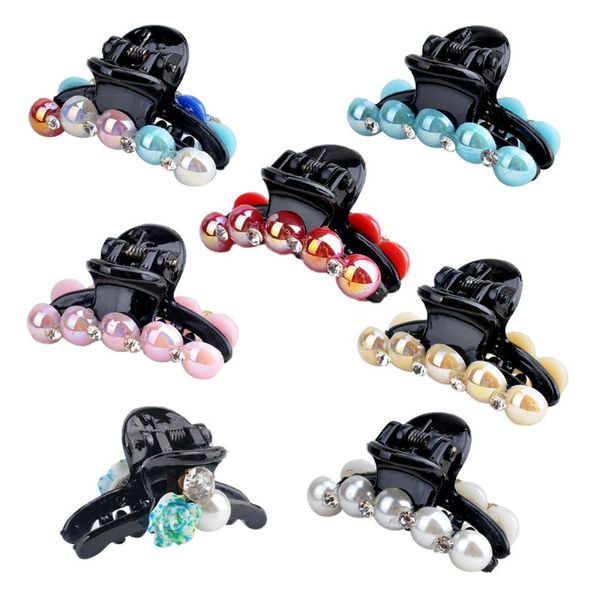 

womens colorful faux pearl rhinestone embellishment hair crab acrylic clamp bridal barrettes floral gripper elegant, Golden;white