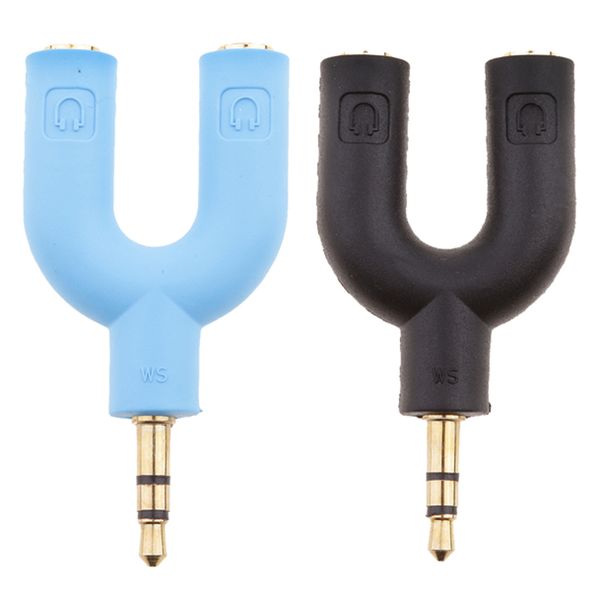 

2pcs 3.5mm earphone adapter plug,u shape double jack stereo headphone splitter cable connector for pc smartphone,blue & black