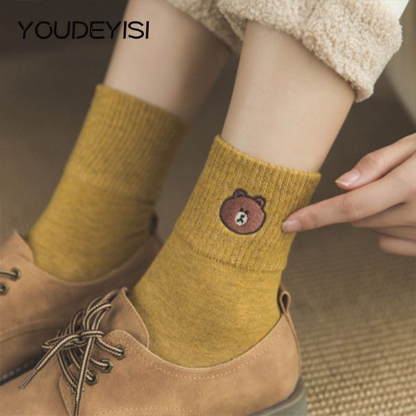 

youdeyisi women socks cotton socks cute bear short women female funny harajuku kawaii breathable long, Black;white