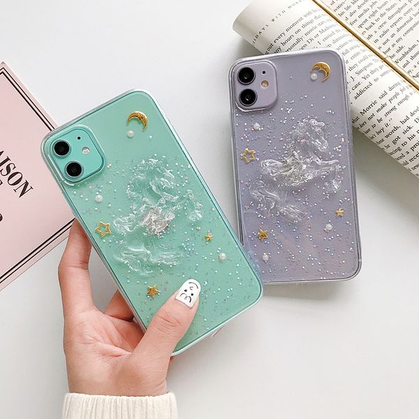 

epoxy glue transparent clear 3d unicorn mobile phone case cover for iphone 11 pro max 7 8 plus x xr xs