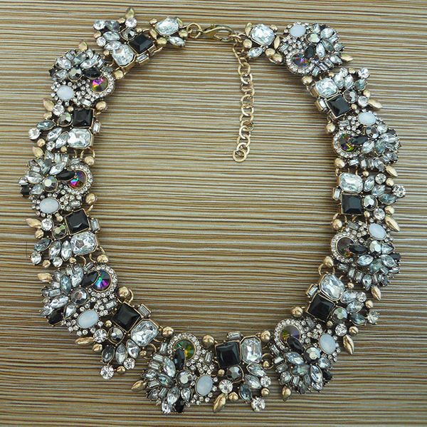 

large collar necklace women big bib choker necklace jewelry female luxury crystal rhinestone maxi statement big choker necklaces, Silver