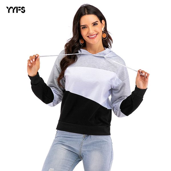 

cross border foreign trade europe and america women's dress 2019 autumn and winter fashion mixed colors hoodie long sleeve loose, Black